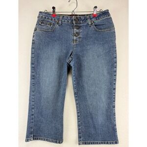 Jordache Capri Jeans Womens 13/14 Blue Medium Wash Button Fly Stretch Denim